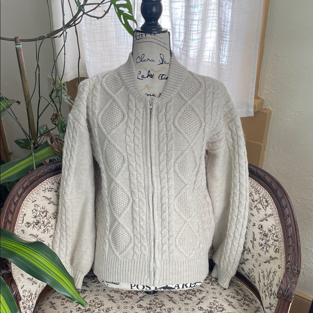 Cream Knit Zip Up Sweater